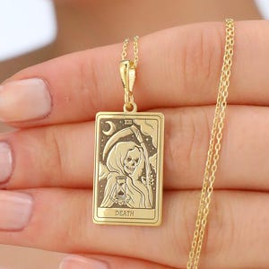 Death Tarot Card Halskette: 925K Sterling Silber oder 14K Massivgold Gothic Schmuck