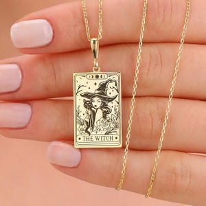 Massiv Gold Die Hexe Tarot Karten Halskette: Okkulte Anhänger Halskette, Mystische Hexe Halskette