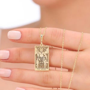 Der Teufel Tarot Karten Anhänger: Silber & 14K Gold Major Arcana Anhänger