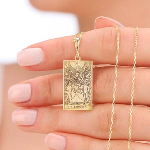 The Lovers Tarot Card Necklace: 14K Solid Gold or 925K Sterling Silver Options