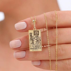 Death Tarot Card Halskette: 14K Gold oder 925K Sterling Silver Major Arcana Tarot Card Halskette