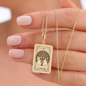 Cat Lovers Tarot Card Necklace: 14K Solid Gold or 925K Sterling Silver Cute Kittens Spiritual Necklace