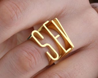 Personalized Sterling Silver Letter Ring: Stackable Initial Ring