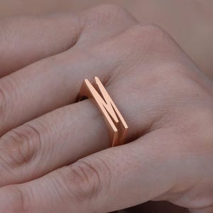 Rose Gold Personalized Letter Ring, Custom Memorial Ring, Loved One Initial Ring, Thin Alphabet Ring, Dainty Initial Jewelry for Her
