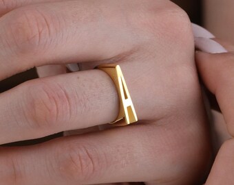 Personalized Adjustable Letter Ring:  14K Gold Elegant Thin Alphabet A-Z Ring
