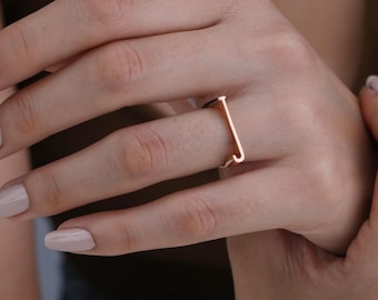 Minimalist Personalized Letter Ring: 14K Gold & 925k Silver Alphabet Ring