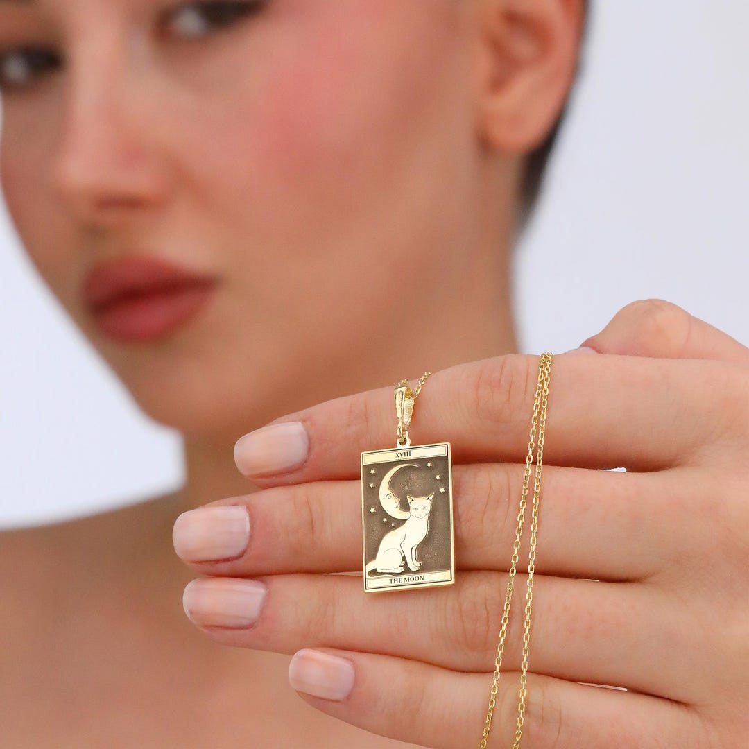 The Moon Tarot Card Necklace: 14K Solid Gold or 925K Sterling Silver ...