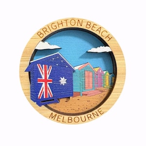 Melbourne Beach Colorful Houses Wooden Fridge Magnet - Australian Travel Gift