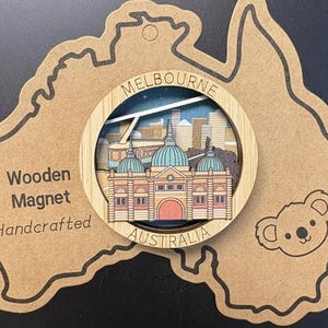 Melbourne Landmark Wooden Fridge Magnet - Australian Travel Gift