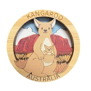 Kangaroo and Joey Wooden Fridge Magnet - Australian Travel Gift