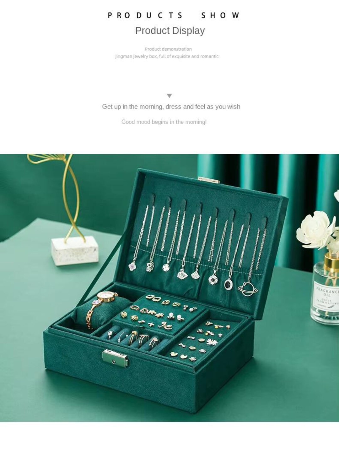 Pendant Box Handmade Velvet Jewelry Box With Double Lock, Large Capacity Organizer ...