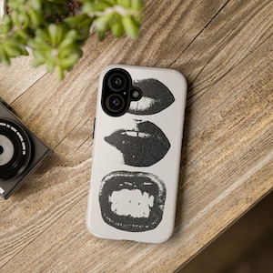 Étui de téléphone élégant avec des lèvres audacieuses, housse de téléphone portable unique, accessoire technologique tendance, cadeau pour les amateurs de mode, étui d&#39;art moderne
