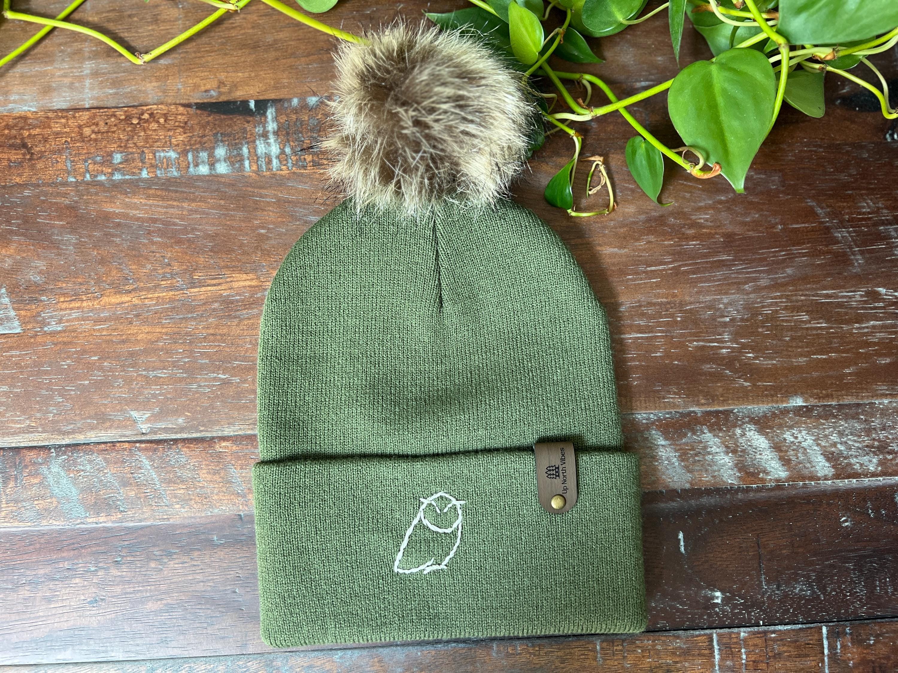 Hand Embroidered Winter Hat: Minimalist Owl Design, Custom Colors