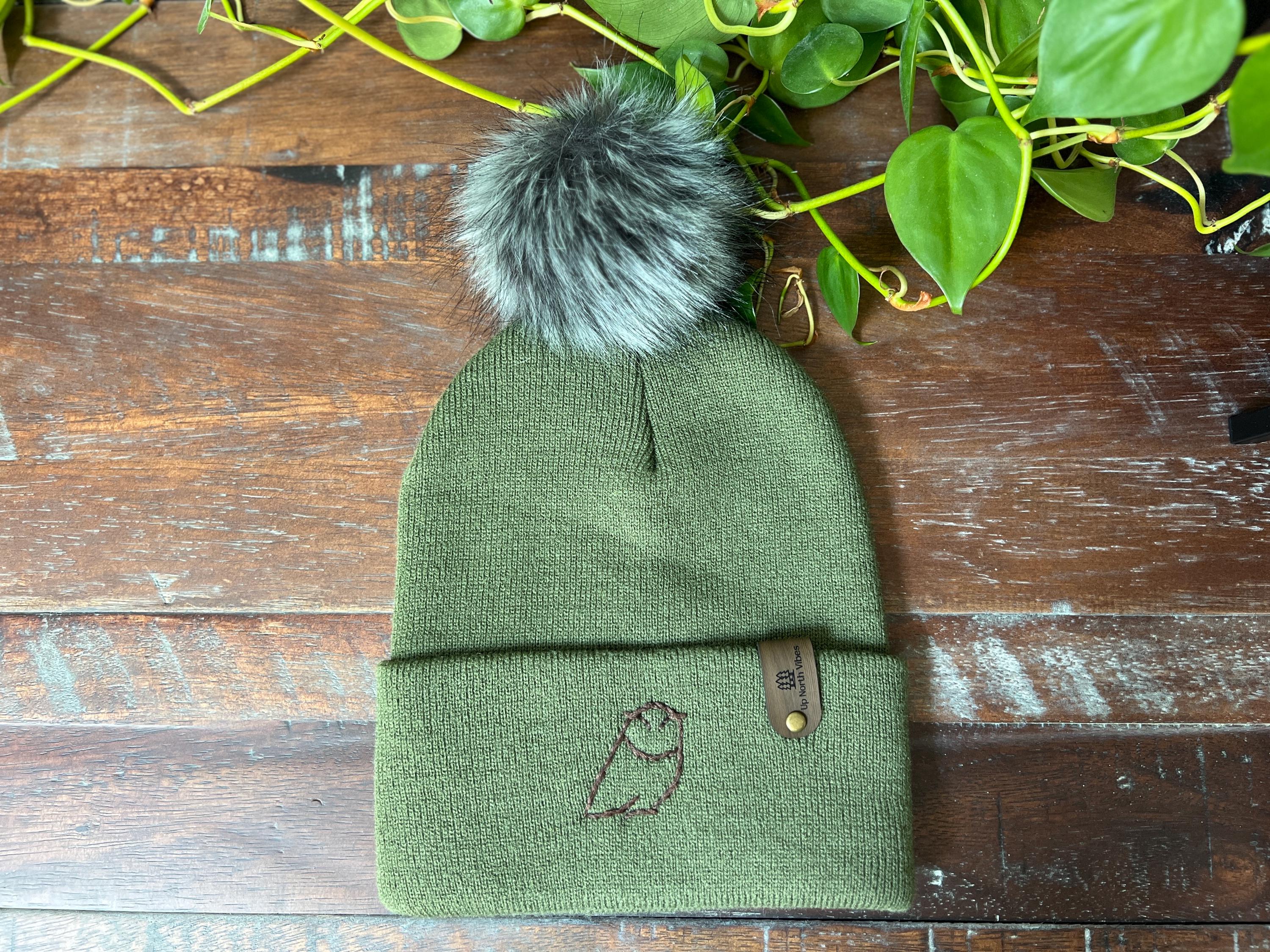 Hand Embroidered Winter Hat: Minimalist Owl Design, Custom Colors