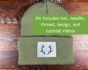 DIY Embroidery Kit: Minimalist Antler Winter Hat - Beginner Friendly