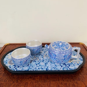 Porcelain Gilded Silver Tea Set with Tray | Vintage-Inspired Tea Service