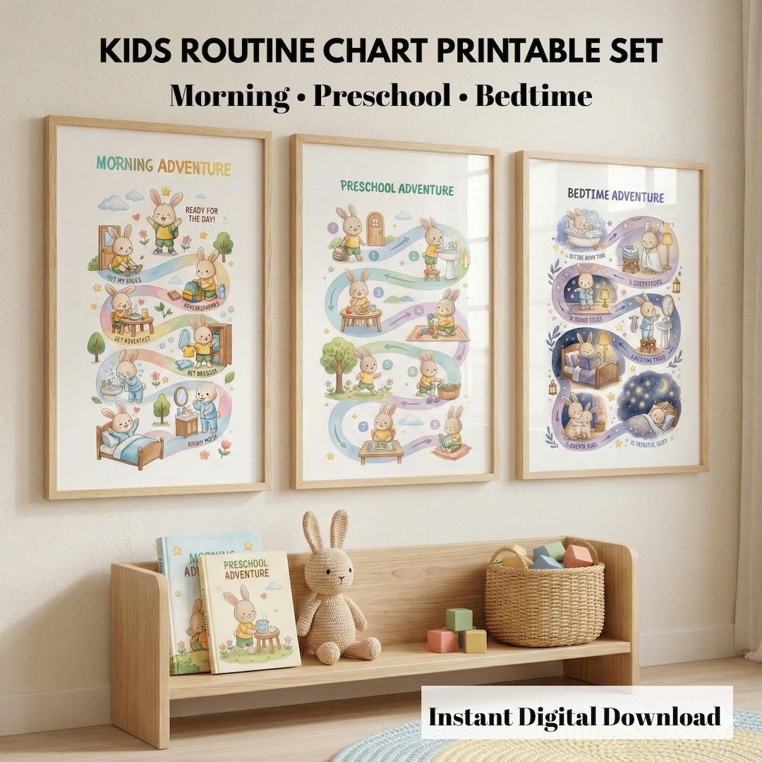 Kids Daily Routine Chart Printable Set, Visual Schedule for Toddlers ...