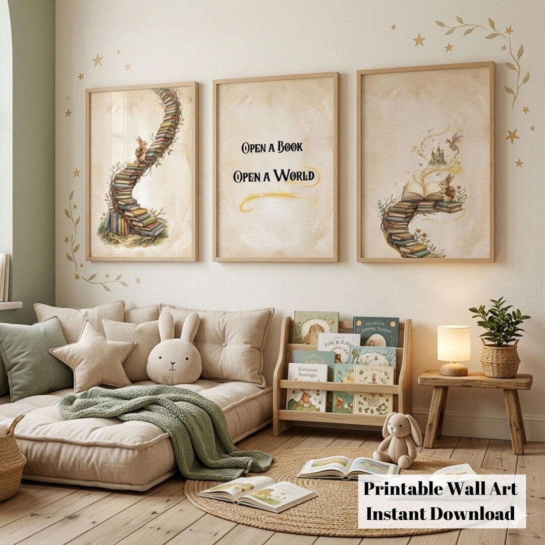 Vintage Reading Corner Wall Art Set | Storybook Nursery Decor Prints ...