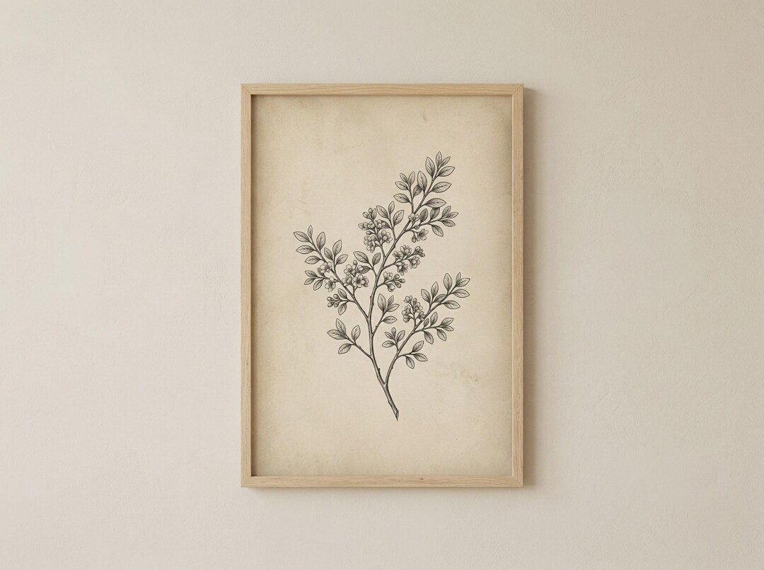 Vintage Botanical Line Art Print, Minimalist Floral Wall Art, Neutral ...