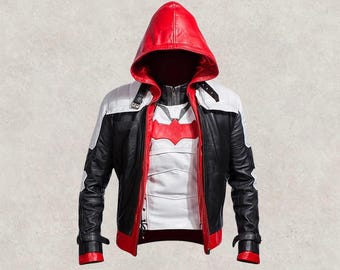Arkham Knight Red Hood Jacket & Vest | Jason Todd Hooded Leather Jacket