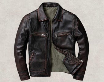 Men’s Brown A2 Distressed Leather Aviator Jacket | Vintage Air Force Bomber Flight Jacket | A2 Pilot Leather Coat for Men