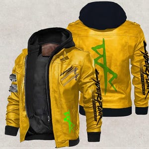 Cyberpunk 2077 Edgerunners David Martinez Men’s Yellow Leather Hooded Biker Jacket – Gaming Cosplay Costume