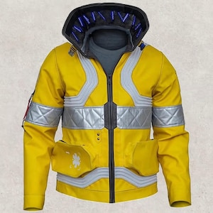 Cyberpunk 2077 David Martinez Jacket for Men – Edgerunners Yellow Leather Cosplay Hooded Bomber, Gaming Halloween Costume