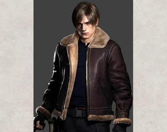 Leon Kennedy Jacket Resident Evil 4 | RE4 Leon Kennedy Leather B3 Bomber Jacket | Leon S Kennedy Shearling Leather Jacket