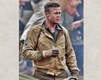 Fury Brad Pitt Tanker Jacket – WW2 US Army Khaki Cotton Bomber Pilot Jacket for Men, Vintage Military Cosplay Coat
