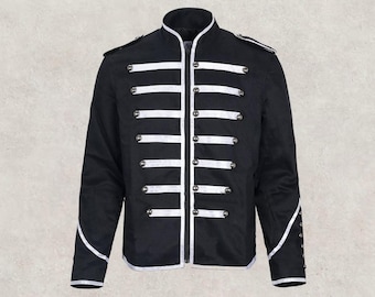 My Chemical Romance Inspired Black Parade Jacket for Men – Handmade Military Drummer Coat, Black & Silver Band Cosplay Uniform