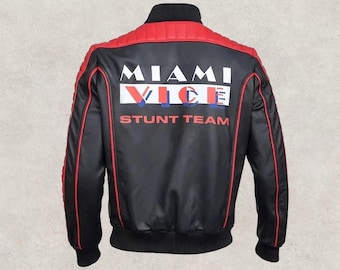 Ryan Gosling Miami Vice Leather Jacket – Fall Guy Stunt Team Black & Red Bomber, Men’s Movie Cosplay Jacket