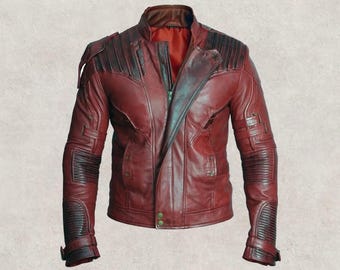 Star Lord Leather Jacket for Men – Guardians Cosplay Chris Pratt Red Biker | GOTG 2 Starlord Costume Jacket