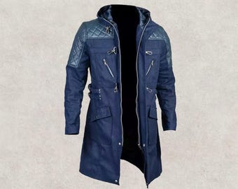 Devil May Cry 5 Nero Coat – Blue Hooded Leather Trench Coat DMC Nero Cosplay Costume Jacket