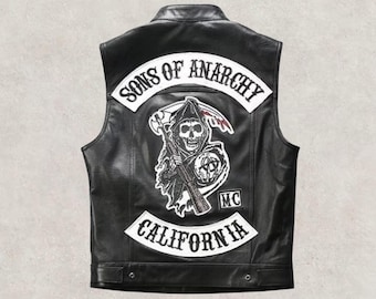 Sons of Anarchy Leather Vest for Men | Jax Teller SAMCRO SOA Biker Vest | Charlie Hunnam Black Motorcycle Vest