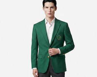 Green Golf Blazer Coat | Men's Tournament Jacket | Augusta Style Sport Suit | Champion Master Apparel | Vintage Fairway Winner Gift