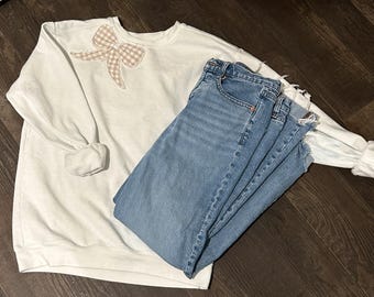 Chic Cozy Quilted Sweatshirt, Vintage, Quilted Bow, Hand Made with love!
