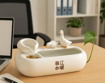 Fontana Zen in ceramica per interni con statuette di anatre – Decorazione rilassante per la scrivania e la casa