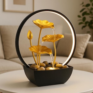 USB Zen Tabletop Fountain – LED Waterfall with Natural Pebbles – Indoor Relaxation Water Feature