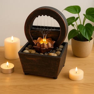 USB LED Zen Water Fountain for Desk & Living Room – Indoor Cascade Decoration with Pebbles