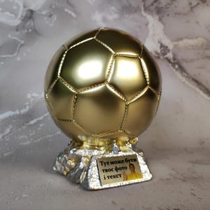 Golden Soccer Ball Trophy 7&quot; Handmade Sculptural Plaster Award Custom Football League Championship Statuette Sports Gift for Player