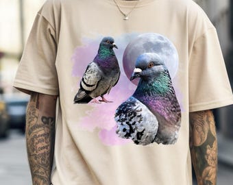 Three Pigeon Graphic Tee | Retro Bird Lover's Shirt | Oversized Silly Gift