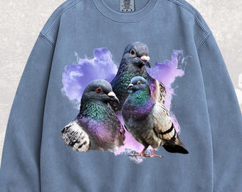 Vintage Pigeon Moon T-Shirt | Funny Bird Watching Tee | Retro Oversized Gift