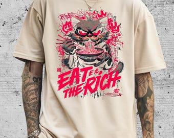 Eat the Rich Shirt or Sweatshirt – Angry Cat Graffiti Graphic – Punk Streetwear – Anti Capitalist Alt Clothing