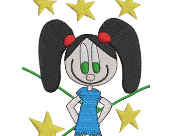 Machine Embroidery Design 7.5cm (3") Cartoon Girl - Unique Hand Drawn Artwork