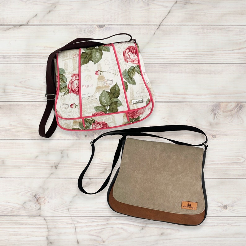 Easy Sew PDF Messenger bag pattern with 3 versions included in the pattern Genevieve by ChrisW Designs Instant download image 1