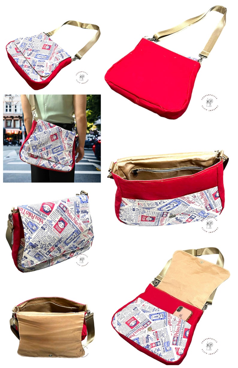 Easy Sew PDF Messenger bag pattern with 3 versions included in the pattern Genevieve by ChrisW Designs Instant download image 8