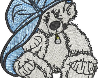 Machine Embroidery Design 4 5/8"  X 5" - Bear with Hat