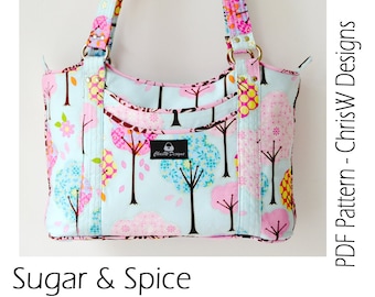 Designer Handbag Pattern PDF for sewing your own Purse. Sugar and Spice by ChrisW Designs. Free Video on YouTube!