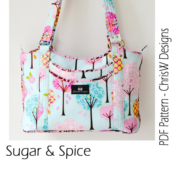 Designer Handbag Pattern PDF for sewing your own Purse. Sugar and Spice by ChrisW Designs. Free Video on YouTube!