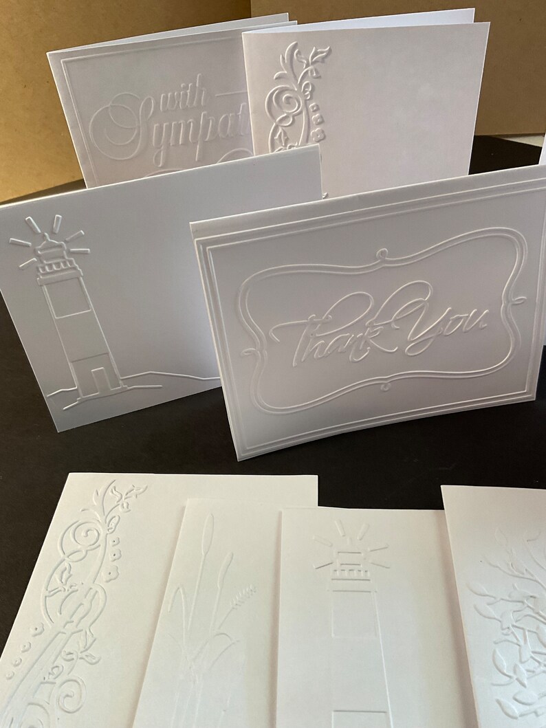All White Embossed Cards Etsy
